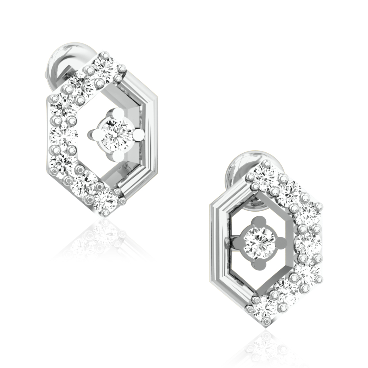 Olivia Hexagon Diamond Studs Earrings For Her